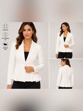 Blanc Noir White Stretch Peplum Blazer Jacket Size XL NWT Made in USA